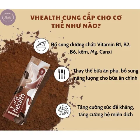 Ngũ cốc dinh dưỡng Vhealth hương socola/ hỗ trợ cung cấp dinh dưỡng cho cơ thể/ 1 hộp 20 gói