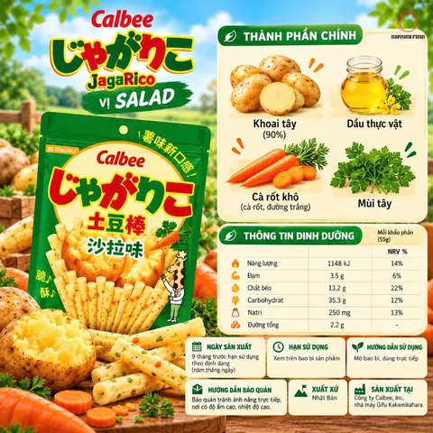 [SẢN PHẨM MỚI] Calbee Snack Khoai tây Que Jagarico vị Salad 55g - Snack Ăn vặt Nhật Bản