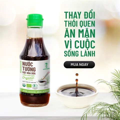 Nước tương không đậu nành - nước tương hữu cơ ít muối từ mật hoa dừa Sokfarm 200ml