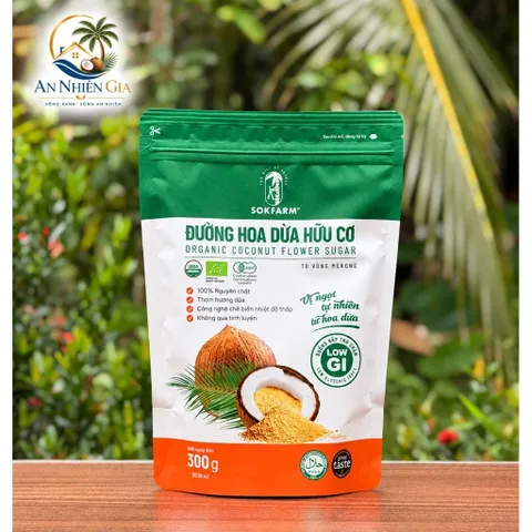 Túi 300g Đường hoa dừa Sokfarm - đường không tinh luyện từ mật hoa dừa
