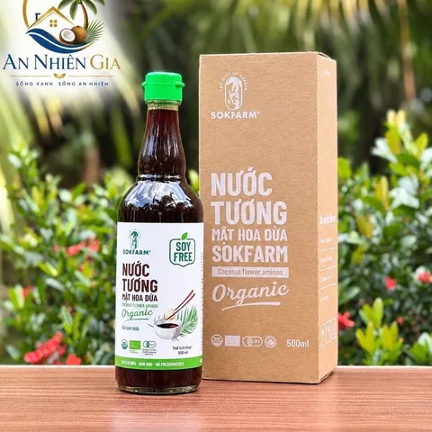 Nước tương không đậu nành - nước tương hữu cơ ít muối từ mật hoa dừa Sokfarml 500ml