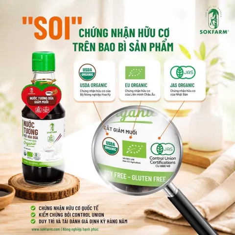 Nước tương không đậu nành - nước tương hữu cơ ít muối từ mật hoa dừa Sokfarml 500ml