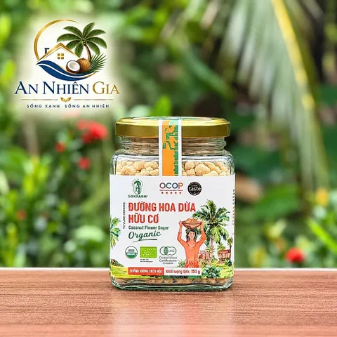 Đường hoa dừa hữu cơ Sokfarm hạt to hũ 150g.