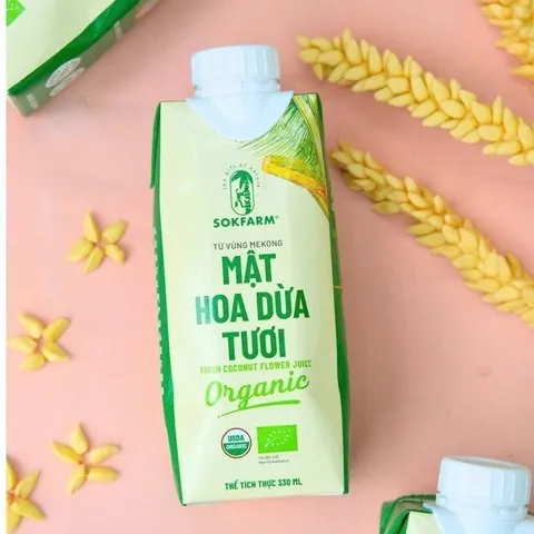 Date 7/2027 Thùng 12 hộp mật hoa dừa tươi Sokfarm tiệt trùng UHT mỗi hộp 330ml
