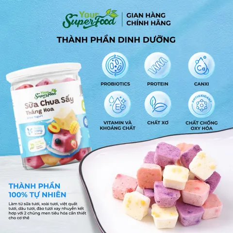 Sữa Chua Sấy Thăng Hoa Ít Đường, Mix 05 Vị, Hũ 90g - Your Superfood