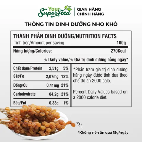 Nho Khô Úc Dẻo Ngọt Tự Nhiên (Nasaa Organic) Dùng Nấu Ăn Chế Biến Làm Bánh Pha Trà Ăn Vặt Your Superfood Túi 500gr