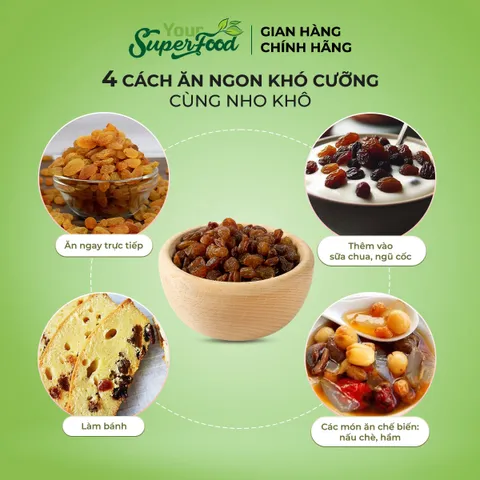 Nho Khô Úc Dẻo Ngọt Tự Nhiên (Nasaa Organic) Dùng Nấu Ăn Chế Biến Làm Bánh Pha Trà Ăn Vặt Your Superfood Túi 500gr