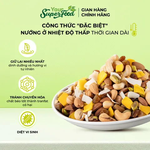 (MỚI) Hạt Dinh Dưỡng Healthy Mix Xoài Dừa, Hạnh Nhân, Điều, Dẻ Cười, Xoài Sấy, Dừa Sấy, Nho Khô Từ Your Superfood