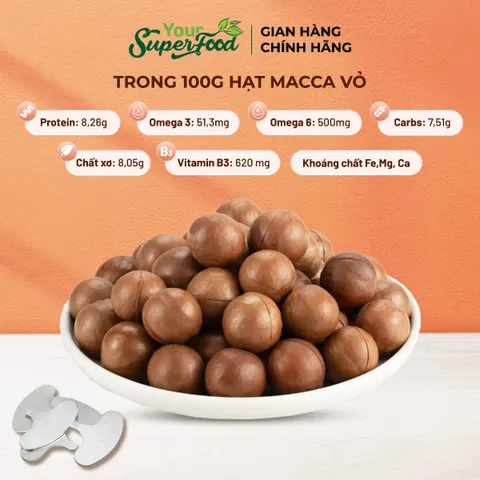 Macca Úc Thượng Hạng, Nứt vỏ, Túi 500g - Your Superfood
