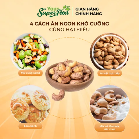 Hạt Điều Rang Củi Loại A+ Thượng Hạng, Nhân, Túi 500g - Your Superfood