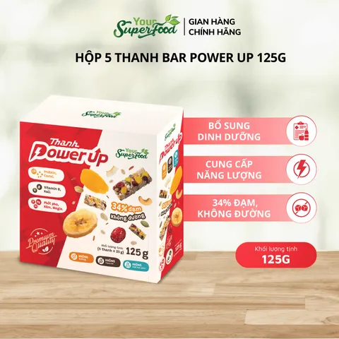 (MỚI) Hộp 5 Thanh Năng Lượng Power Up Bar, Không Đường, 34% Đạm Từ Your Superfood