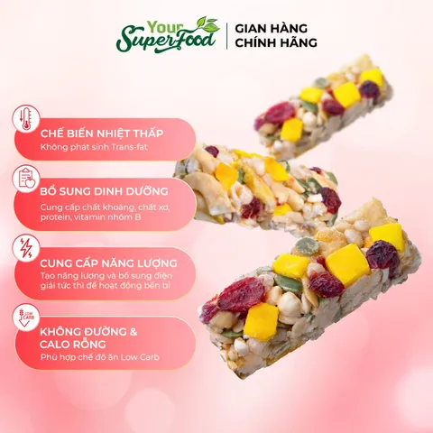(MỚI) Hộp 5 Thanh Năng Lượng Power Up Bar, Không Đường, 34% Đạm Từ Your Superfood