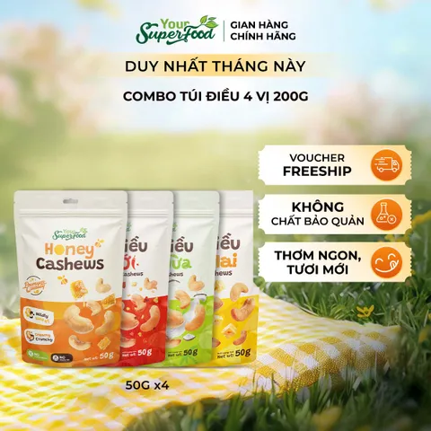 (MỚI) Hạt Điều Nhân Vị Mật Ong, Sữa Dừa, Tỏi Ớt, Phô Mai Thơm Ngon, Ăn Vặt Lành Mạnh Từ You Superfood