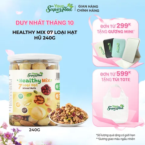 (MỚI) Hạt Dinh Dưỡng Healthy Mix Your Superfood Mix Nuts 7 Loại Hạt, Macca, Hạnh Nhân, Óc Chó Vàng, Óc Chó Đỏ, Điều, Bí Xanh, Dẻ Cười