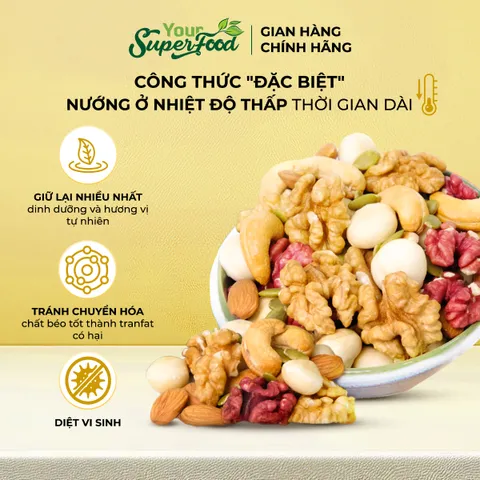 (MỚI) Hạt Dinh Dưỡng Healthy Mix Your Superfood Mix Nuts 7 Loại Hạt, Macca, Hạnh Nhân, Óc Chó Vàng, Óc Chó Đỏ, Điều, Bí Xanh, Dẻ Cười