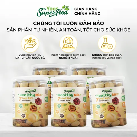 (MỚI) Hạt Dinh Dưỡng Healthy Mix Your Superfood Mix Nuts 7 Loại Hạt, Macca, Hạnh Nhân, Óc Chó Vàng, Óc Chó Đỏ, Điều, Bí Xanh, Dẻ Cười