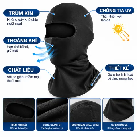 Combo 5 Cái Khăn Trùm Đầu Ninja Fullface Kiêm Khẩu Trang Chống Nắng Chống Bụi Thông Thoáng