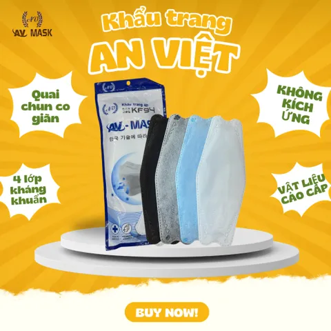 Thùng 300 Cái Khẩu trang Cá 4D KF94  AN VIỆT chính hãng 4 lớp kháng khuẩn chống tia UV