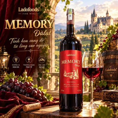Vang Đỏ Đà Lạt Memory 15%Độ Chai 750mil - Vang Đà Lạt Ladofoods