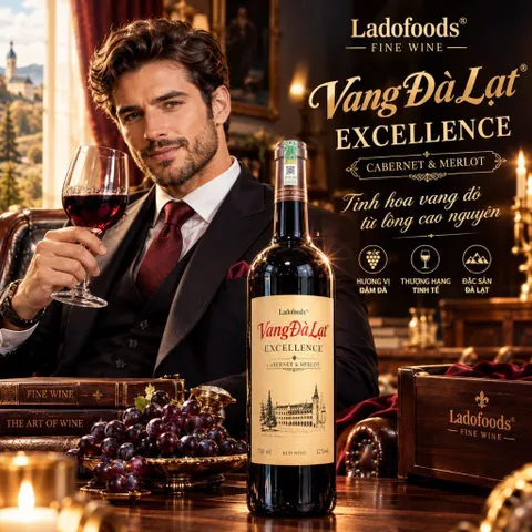 Vang Đỏ Excellence (Caberne+Merlot) Chai 750mil - Vang Đà Lạt Ladofoods