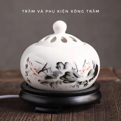 Lò xông trầm hươnh bằng điện đầy đủ chức năng chỉnh nhiệt hẹn giờ , chất liệu sư cao cấp ( Quà : 10g dăm trầm kiến)