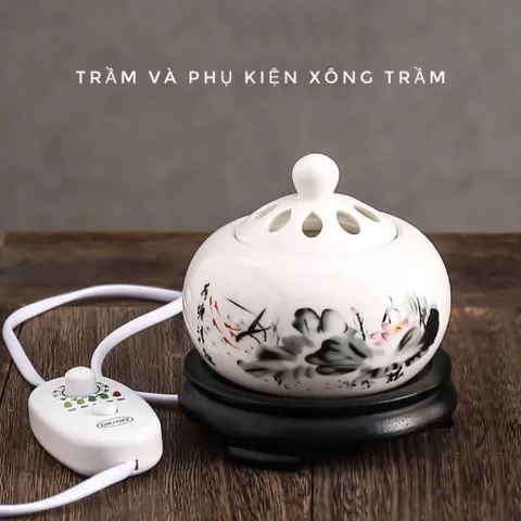 Lò xông trầm hươnh bằng điện đầy đủ chức năng chỉnh nhiệt hẹn giờ , chất liệu sư cao cấp ( Quà : 10g dăm trầm kiến)
