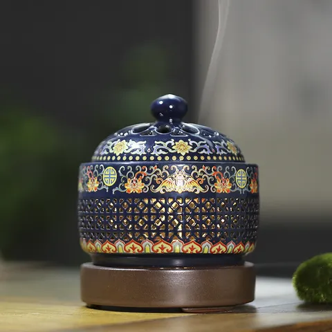 Lò xông trầm hương bằng điện hoa văn trang nhã, có  đèn phát sáng ( QUÀ : Miếng trầm bỏ ví Bình An)