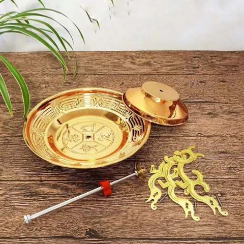 K Khay cá chép đốt nhang vòng 12 giờ , 24 giờ, loại nhang khoanh, chất liệu hợp kim không gỉ màu vàng size to