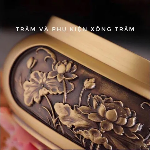 Bộ Lư xông trầm bằng đồng khắc hoa sen đồng nhất cao cấp loại 1, đủ phụ kiện kèm(QUÀ:Chai dầu gió trầm)