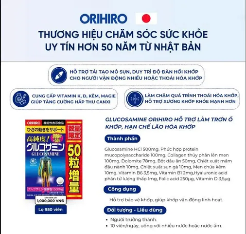 Viên Uống Glucosamine Orihiro 360 Viên - Hỗ Trợ Khớp và Xương Sức Khỏe Từ Thiên Nhiên, Duy Trì Linh Hoạt cho Người Cao Tuổi và Vận Động Viên