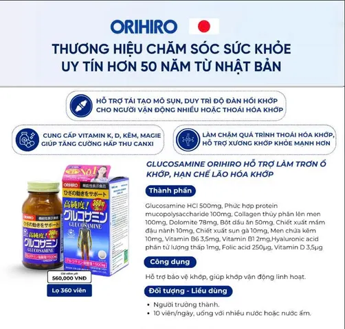 Viên Uống Glucosamine Orihiro 360 Viên - Hỗ Trợ Khớp và Xương Sức Khỏe Từ Thiên Nhiên, Duy Trì Linh Hoạt cho Người Cao Tuổi và Vận Động Viên