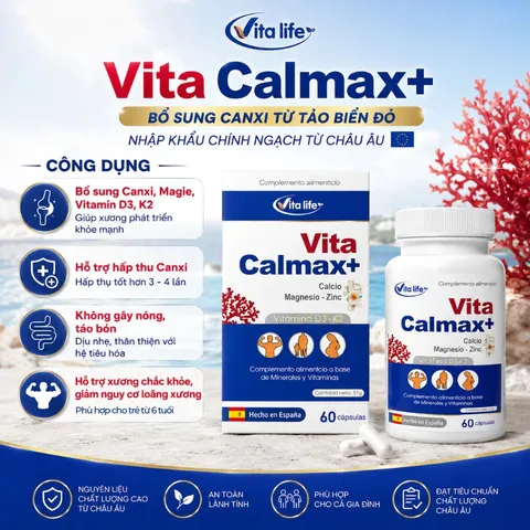 VITA CALMAX bổ sung Canxi tảo biển giúp chắc khỏe xương  phù hợp cho trẻ em trên 6 tuổi, người lớn