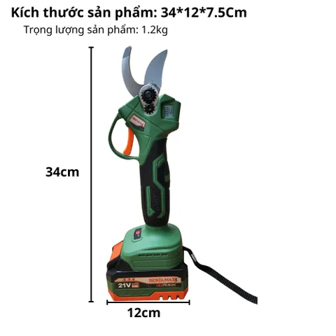 Kéo cắt cành Pin BENZAMAX BMZ-140 Lực Cắt 250N.m, LCD hiển thị %pin số shot cắt, 2 Chế độ mở lưỡi