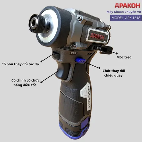 Máy Khoan Chuyên Vít Có Búa APAKOH APK-1618Có Búa Lực Siết 150N.m 340rmp/min Động Cơ Không Chổi Than, Bảo Hành 12 Tháng.