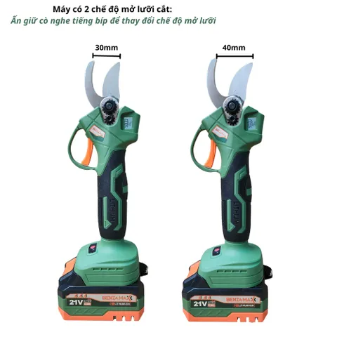 Kéo cắt cành Pin BENZAMAX BMZ-140 Lực Cắt 250N.m, LCD hiển thị %pin số shot cắt, 2 Chế độ mở lưỡi