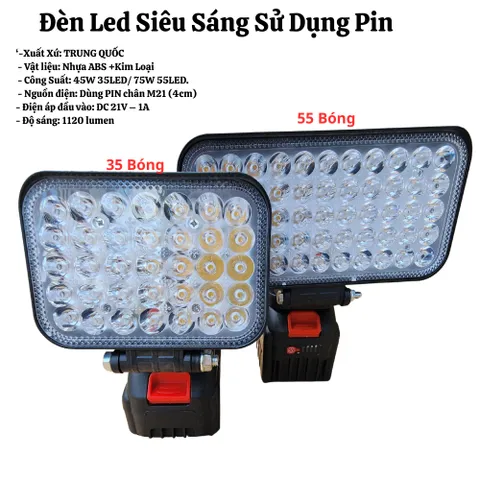 Đèn LED Siêu Sáng Sử Dụng Pin Chân Pin Phổ Thông 35,55 Bóng LED Với 2 Chế Độ Sáng, Có Cổng Sạc Điện Thoại USB  Siêu Sáng