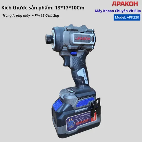 Máy Khoan Chuyên Vít Có Búa APAKOH APK-230N.m, Lực Siết 230N.m, 3800rmp/min. Động Cơ Không Chổi Than  Bảo Hành 12 Tháng.