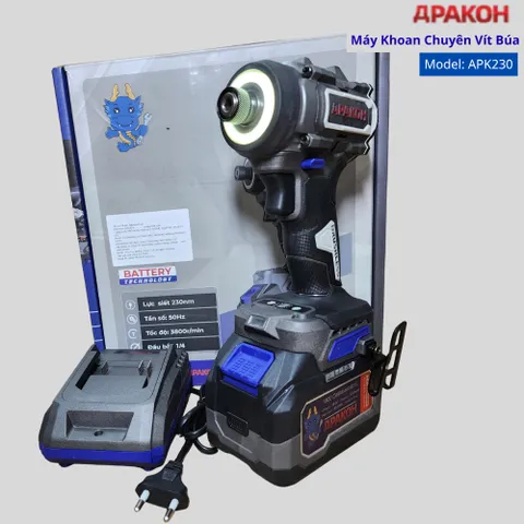 Máy Khoan Chuyên Vít Có Búa APAKOH APK-230N.m, Lực Siết 230N.m, 3800rmp/min. Động Cơ Không Chổi Than  Bảo Hành 12 Tháng.