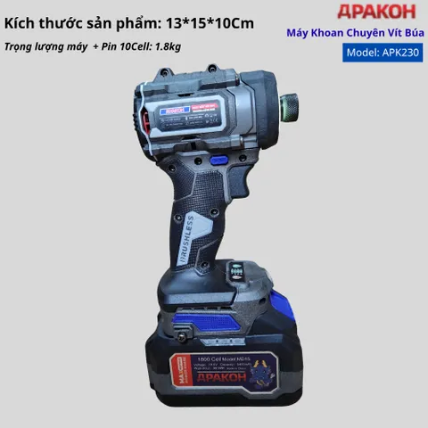 Máy Khoan Chuyên Vít Có Búa APAKOH APK-230N.m, Lực Siết 230N.m, 3800rmp/min. Động Cơ Không Chổi Than  Bảo Hành 12 Tháng.