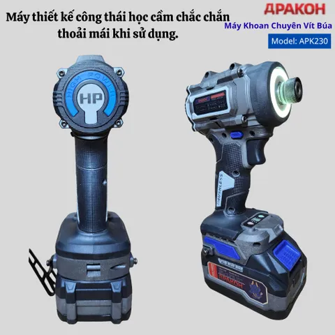 Máy Khoan Chuyên Vít Có Búa APAKOH APK-230N.m, Lực Siết 230N.m, 3800rmp/min. Động Cơ Không Chổi Than  Bảo Hành 12 Tháng.