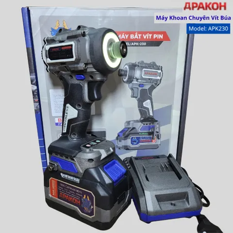 Máy Khoan Chuyên Vít Có Búa APAKOH APK-230N.m, Lực Siết 230N.m, 3800rmp/min. Động Cơ Không Chổi Than  Bảo Hành 12 Tháng.