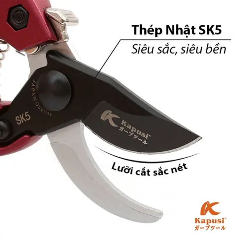 Kéo cắt cành trợ lực Nhật Kapusi K-8618 200mm, thép SK5, HRC 59