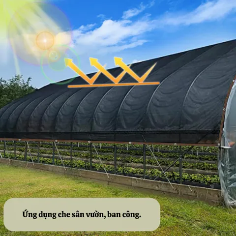 Lưới đen che nắng ngoài trời sân vườn may viền đục Khuyên lỗ 4 xung quanh,Tỷ lệ che nắng 96%.
