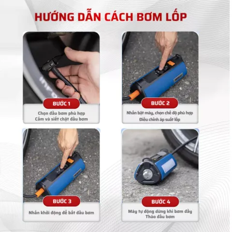 Bơm Lốp Kích Bình ô Tô 4 Trong 1,  Chiếu Sáng Sạc Dự Phòng 12000mAh USB-C 5VDC/2A