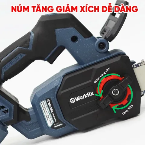 Máy cưa xích 12inch Workfix WF-CX12PRO,Tra nhớt tự động,Động cơ không chổi than,Chân phổ thông M21 4CM. Bảo hàng 1 năm