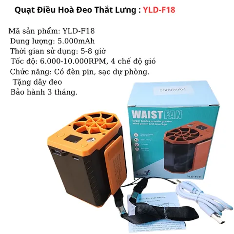 Quạt Điều Hoà Đeo Thắt Lưng YLD-18 Dung Lượng 5.000mAh, 4 Chế Độ gió, Kiêm Sạc Dự Phòng.