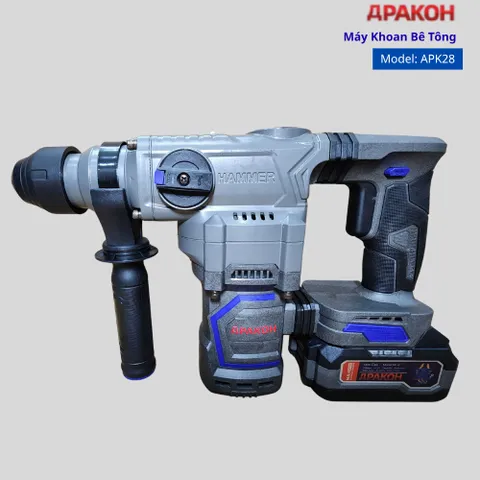 Máy Khoan Đục Bê Tông Dùng Pin APAKOH APK28 ,Đầu 28mm, Tốc Độ 10500rpm/min Động Cơ Không  Chổi Than. Bảo Hành 12 tháng.