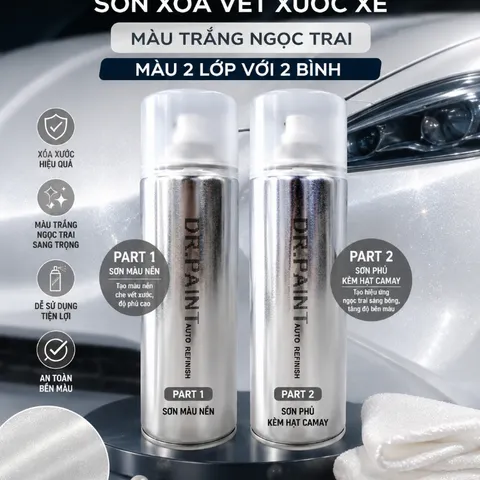 COMBO 2 Bình Sơn Xịt Xóa Vết Xước cho xe MAZDA 6 Màu TRẮNG NGỌC TRAI Code 25D - SNOWFLAKE WHITE chính hãng DR.PAINT