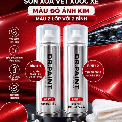 COMBO 2 BÌNH Sơn Xịt Xóa Vết Xước cho xe Ô tô KIA SORENTO màu ĐỎ ÁNH KIM mã màu CR5 - RUNWAY RED chính hãng DR.PAINT