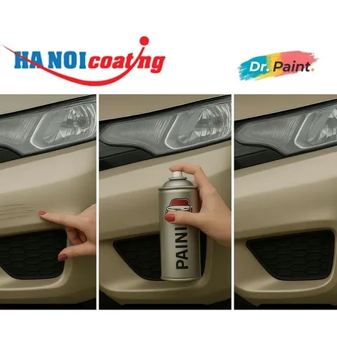 Bình sơn Xịt Xóa Vết Xước Xe Ô tô FORD FOCUS Màu Vàng Cát code HQHEWHA - WHITE GOLD chính hãng DR.PAINT